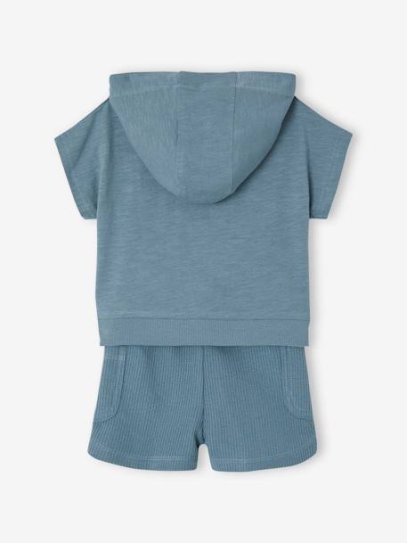 Baby-Set: Kapuzenshirt & Shorts aus Waffelpikee - pfauenblau - 4