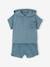 Baby-Set: Kapuzenshirt & Shorts aus Waffelpikee - pfauenblau - 1