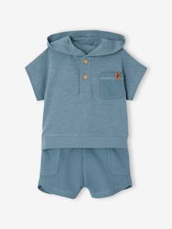 Babymode-Baby-Sets-Baby-Set: Kapuzenshirt & Shorts aus Waffelpikee