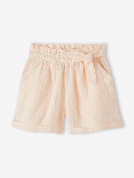 Mädchen Paperbag-Shorts, Musselin - hellblau+koralle+mandelgrün+vanille - 16