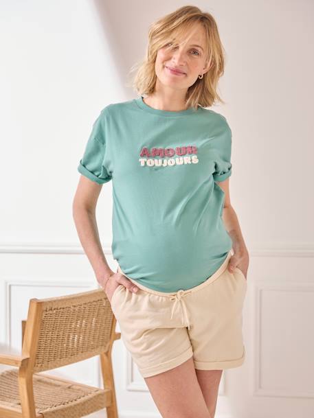 Umstands-T-Shirt mit Schriftzug Bio-Baumwolle - mintgrün+terrakotta farbe - 1