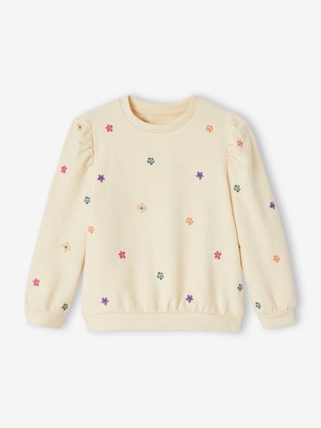 Mädchen Sweatshirt mit Blumenstickerei - wollweiß - 1