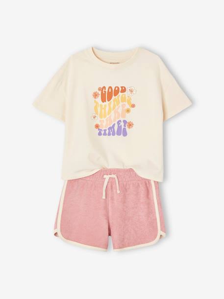 Mädchen-Set: T-Shirt & Frottee-Shorts Oeko-Tex - pulver lila - 1