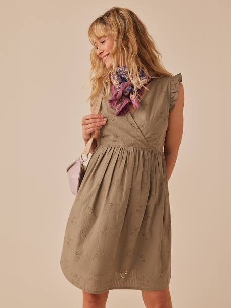 Kurzes Kleid für Schwangerschaft & Stillzeit ENVIE DE FRAISE, Lochstickereien - khaki - 5
