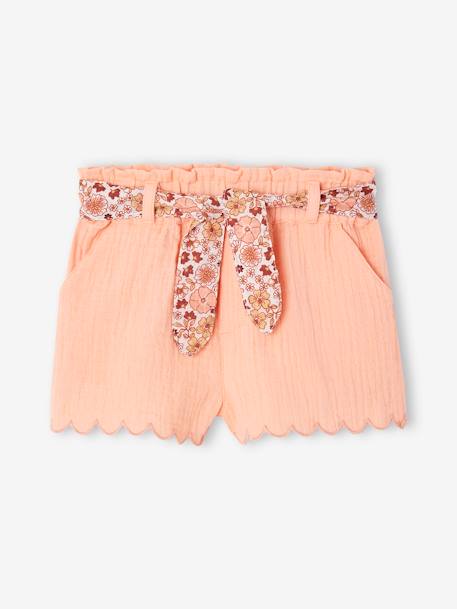 Baby Musselin-Shorts mit Blumengürtel - aprikose+marine+wollweiß - 1