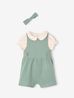 Babymode-Mädchen Baby-Set: T-Shirt, Kurzoverall & Haarband, personalisierbar