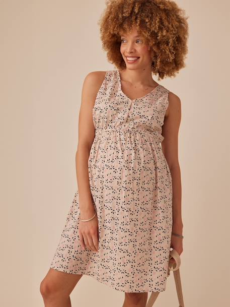 Kleid mit Glanz-Blumen für Schwangerschaft & Stillzeit ENVIE DE FRAISE - sandfarben - 5