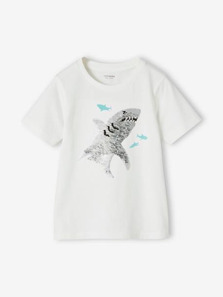 Jungen T-Shirt mit Wende-Pailletten Oeko-Tex - aqua+weiß - 9