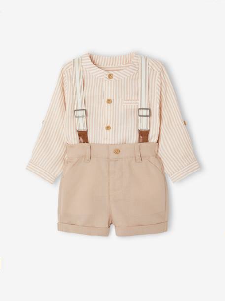 Festliches Baby-Set: Hemd, Shorts & Hosenträger - taupe - 1