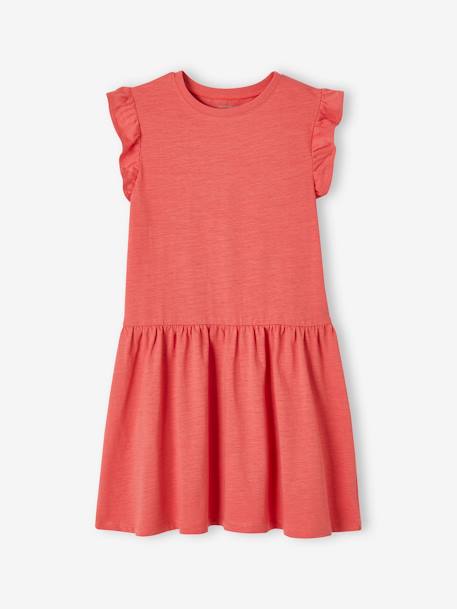 Mädchen Kleid mit Volantärmeln Basic Oeko-Tex - aqua+rot - 4