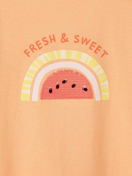Mädchen T-Shirt mit Pailletten Oeko-Tex - erdbeer+mandarine+wollweiß - 8