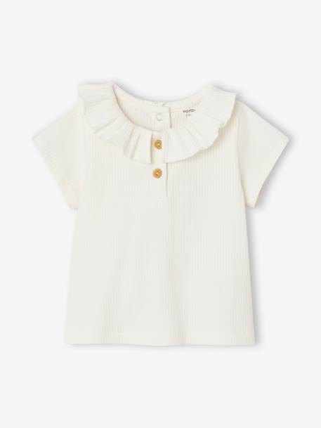 Mädchen Baby T-Shirt mit Zierkragen Oeko-Tex - rosa+wollweiß - 5