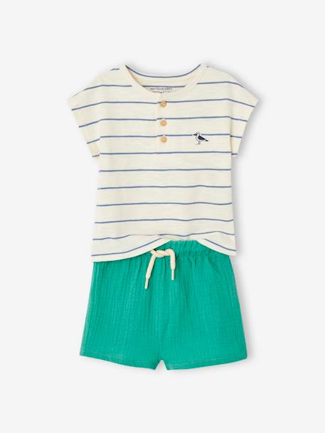 Baby-Set: T-Shirt & Shorts - mintgrün+mokka - 1