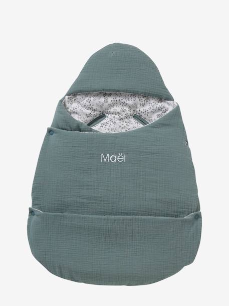 2-in-1 Baby Ausfahrsack/Wickelunterlage, Musselin, personalisierbar - aqua - 6