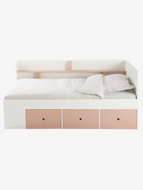 Kinderbett BASEO mit Schubladen - rosa nude+weiß+weiß/blau - 5
