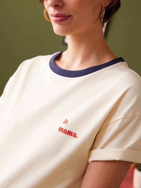 Besticktes T-Shirt für Schwangerschaft ENVIE DE FRAISE, Bio-Baumwolle - wollweiß - 2