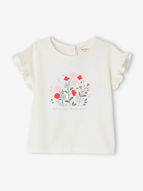 Mädchen Baby T-Shirt mit 3D-Blumen Oeko-Tex - wollweiß - 1