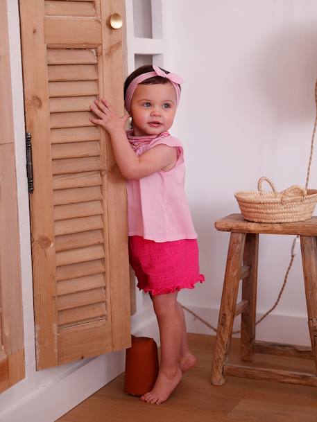 Mädchen Baby-Set: Bluse, Shorts & Haarband - rosa - 1