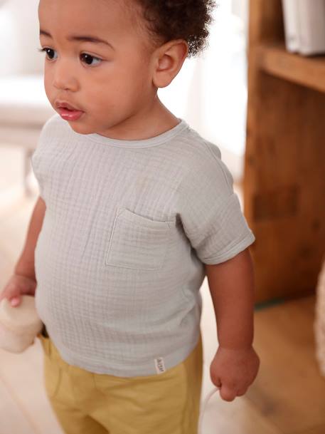Baby T-Shirt mit Materialmix - aqua - 1