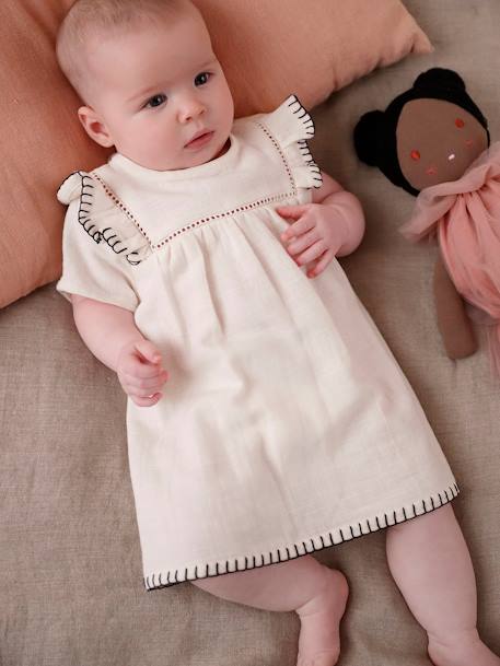 Baby Kleid aus Musselin - wollweiß - 6