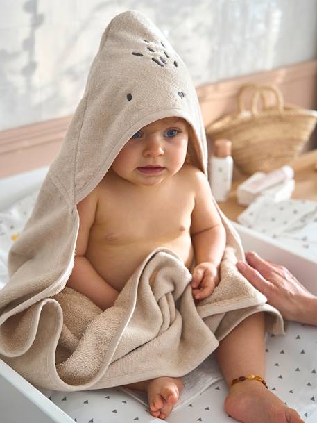 Baby & Kinder Kapuzenbadetuch mit Recycling-Baumwolle - grün+pfirsich+sandfarben - 12