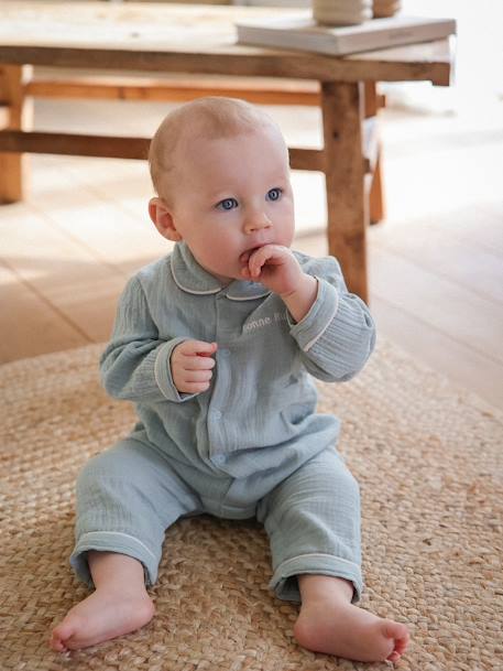 Capsule Bonne nuit: Baby Schlafanzug aus Musselin, personalisierbar - salbeigrün - 6