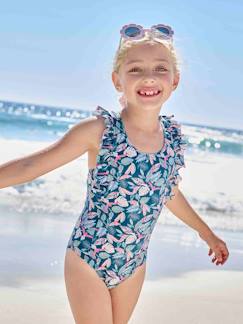 Maedchenkleidung-Mädchen Badeanzug mit Tropenprint Oeko-Tex