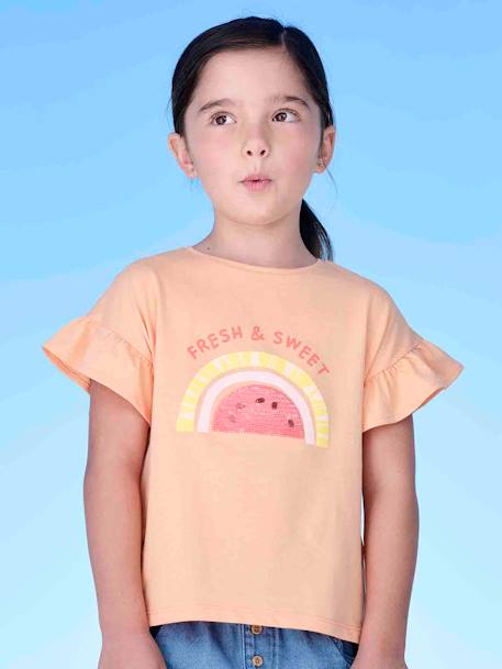 Mädchen T-Shirt mit Pailletten Oeko-Tex - erdbeer+mandarine+wollweiß - 4