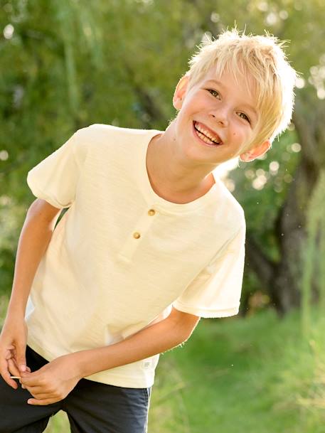 Jungen Henley-Shirt mit Recycling-Baumwolle BASIC, personalisierbar - azurblau+wollweiß - 6
