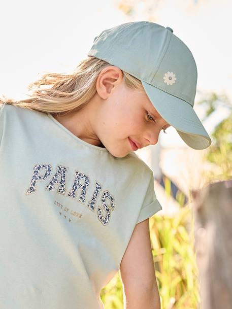 Mädchen T-Shirt, Blumen-Schriftzug Oeko-Tex - hellgelb+himmelblau+marine/tres bien+wollweiß/bonjour - 5