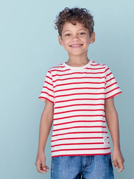 Jungen T-Shirt mit Streifen Oeko-Tex - aqua gestreift+azurblau+dunkelblau gestreift+gelb gestreift+rot gestreift - 19