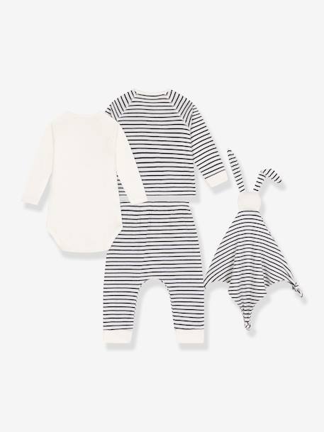 Baby-Set: Streifen-Outfit für Neugeborene & Stoffhase PETIT BATEAU - marine - 2