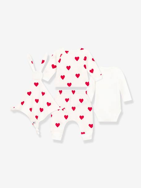 Baby-Set: Herz-Outfit für Neugeborene & Stoffhase PETIT BATEAU - weiß - 2