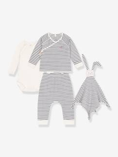 Babymode-Baby-Set: Streifen-Outfit für Neugeborene & Stoffhase PETIT BATEAU