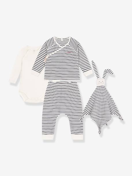 Baby-Set: Streifen-Outfit für Neugeborene & Stoffhase PETIT BATEAU - marine - 1