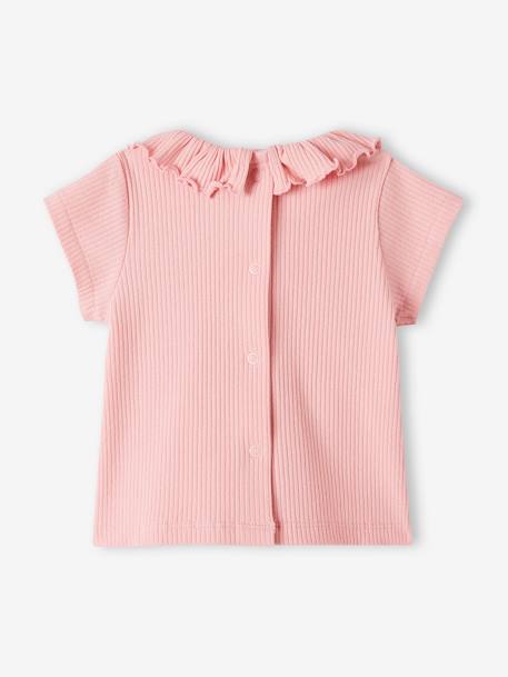 Mädchen Baby T-Shirt mit Zierkragen Oeko-Tex - rosa+wollweiß - 4