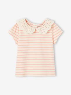 Babymode-Shirts & Rollkragenpullover-Shirts-Baby Ringelshirt, Bubi-Kragen mit Lochstickerei