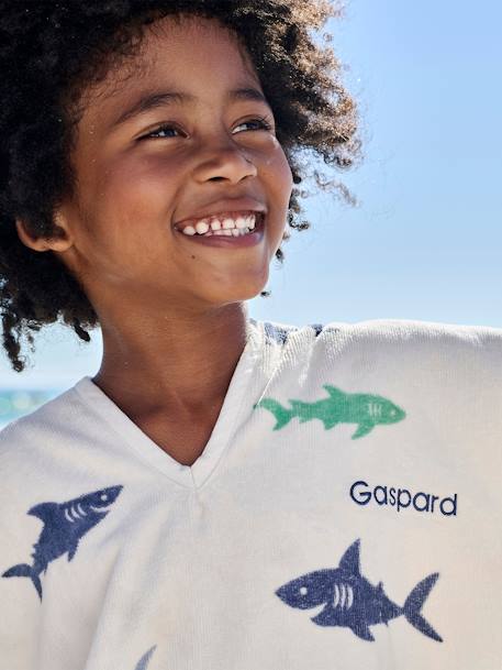 Kinder Badeponcho HAIE mit Recycling-Baumwolle, personalisierbar - weiß bedruckt - 3