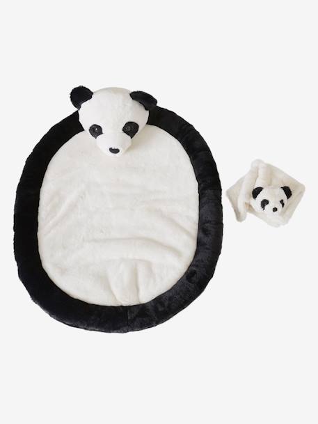 Baby-Geschenkset: Schmusetuch + Babydecke, Panda - weiß/schwarz - 2