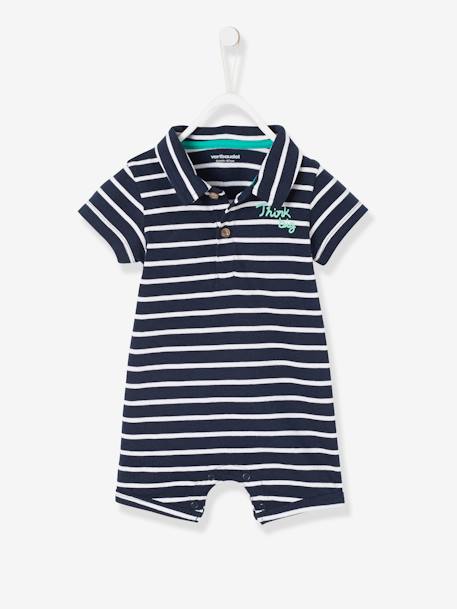 Kurzoverall Jungen Baby, Polokragen Oeko-Tex - karamell gestreift+marine/weiß - 5