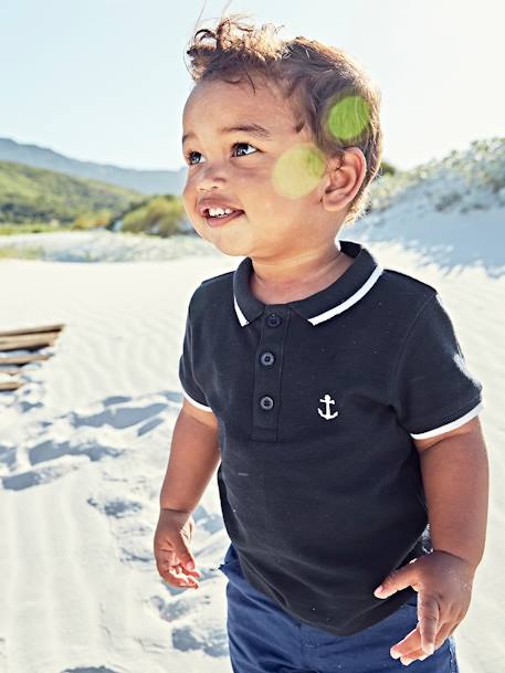 Jungen Baby Poloshirt mit Stickerei, personalisierbar Oeko-Tex - marine+weiß - 1