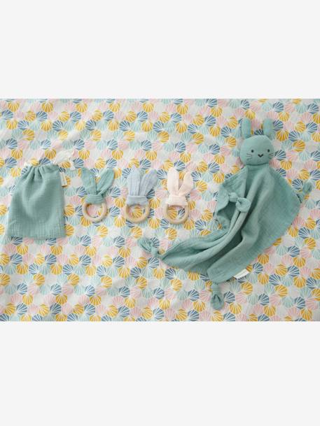 Baby Geschenk-Set: Schmusetuch & Greifling, personalisierbar - grün+rosa+senfgelb - 7