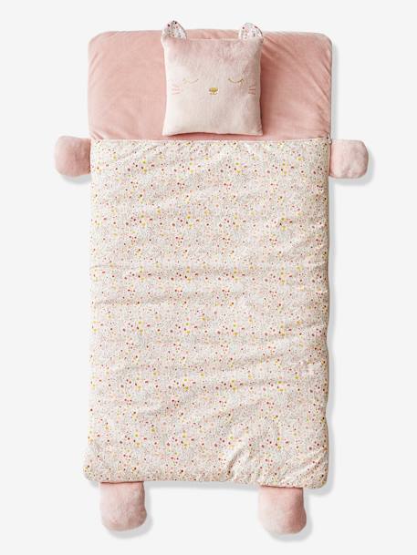 Kinder Schlafsack KATZE mit Kissen - rosa geblümt/katze - 1