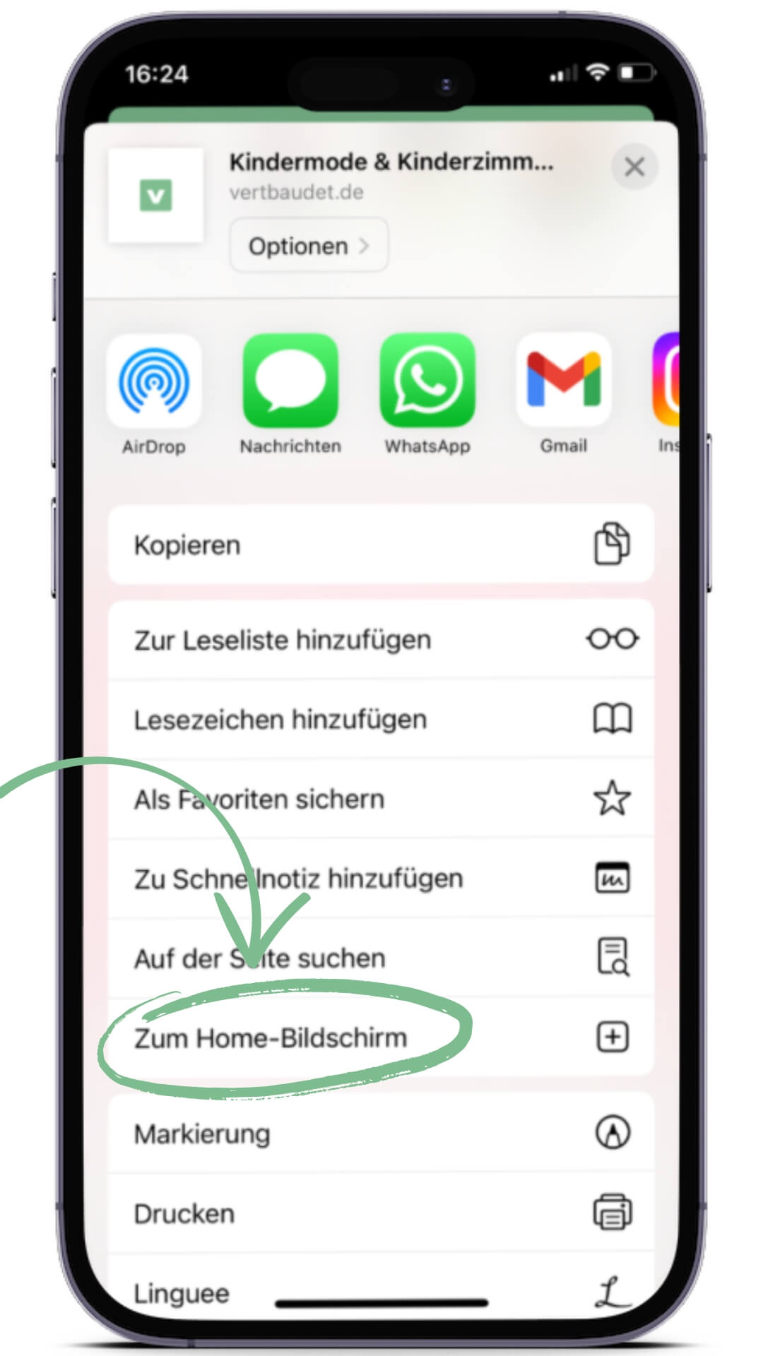 Anleitung Homescreen-Button, vertbaudet-App IOS einrichten